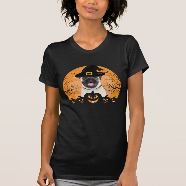 Pug Witch Hat Jack-o-Lantern Dogs Halloween T-Shir T-Shirt (Vorderseite)