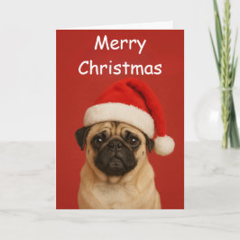 Pug with a Santa hat Custom Christmas Greeting Karte