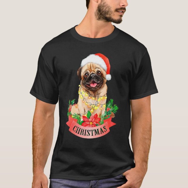 Pug With Christmas Hat Christmas Pug T-Shirt (Vorderseite)