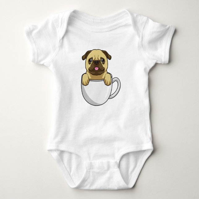 Pug with Cup of Coffee Baby Strampler (Vorderseite)