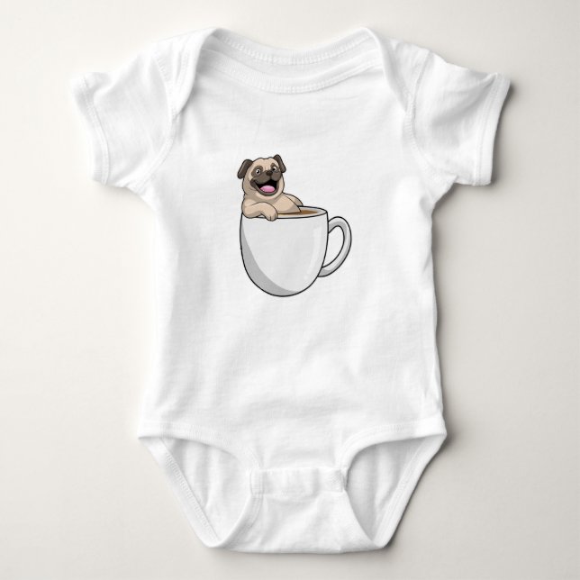 Pug with Cup of Coffee Baby Strampler (Vorderseite)