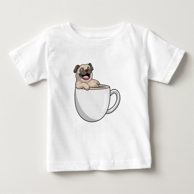 Pug with Cup of Coffee Baby T-shirt (Vorderseite)