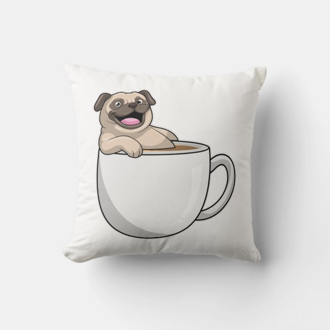 Pug with Cup of Coffee Kissen (Vorderseite)
