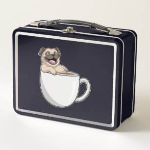 Pug with Cup of Coffee Metall Brotdose