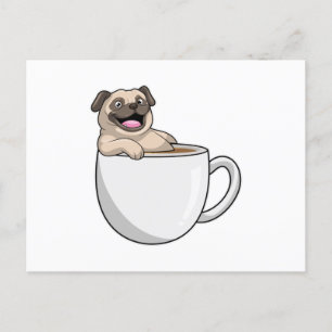 Pug with Cup of Coffee Postkarte