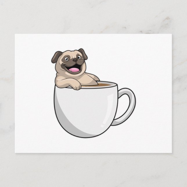 Pug with Cup of Coffee Postkarte (Vorderseite)