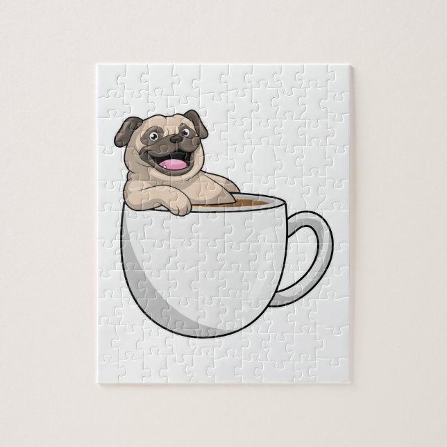 Pug with Cup of Coffee Puzzle (Vertikal)