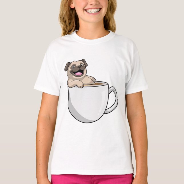 Pug with Cup of Coffee T-Shirt (Vorderseite)