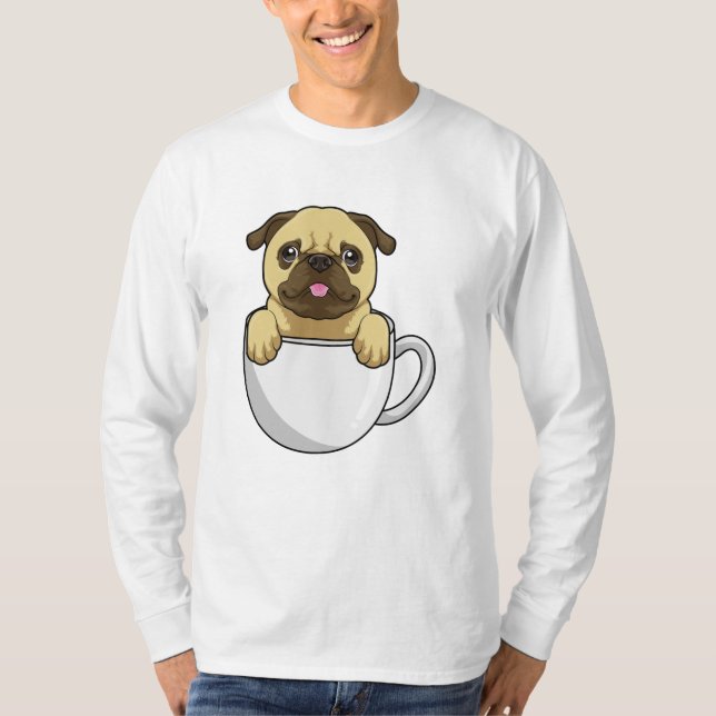 Pug with Cup of Coffee T-Shirt (Vorderseite)