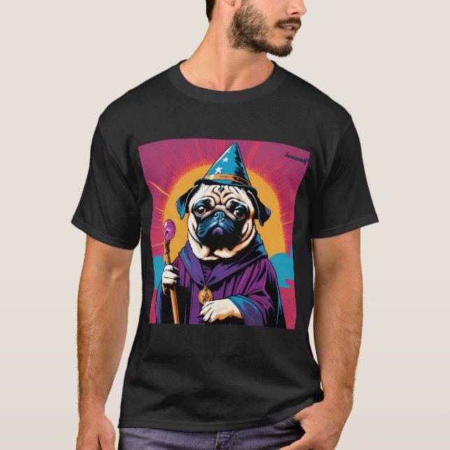 Pug-Zauberer retro T-Shirt (Vorderseite)