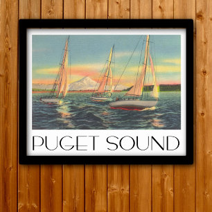 Puget Sound im Vintage-Reisestil Poster
