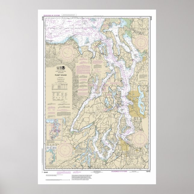 Puget Sound Nautical Chart 18440 Poster (Vorne)