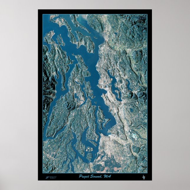 Puget Sound, Satellitenposter von Washington Poster (Vorne)