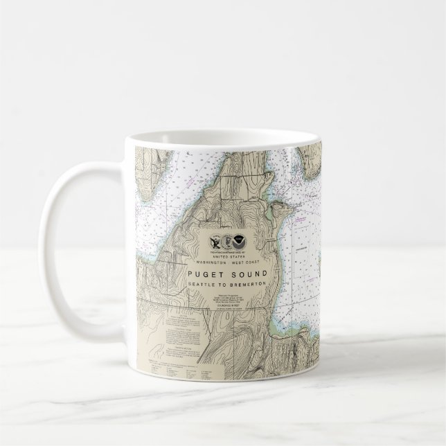 Puget Sound Seattle to Bremerton Nautic Chart Kaffeetasse (Links)