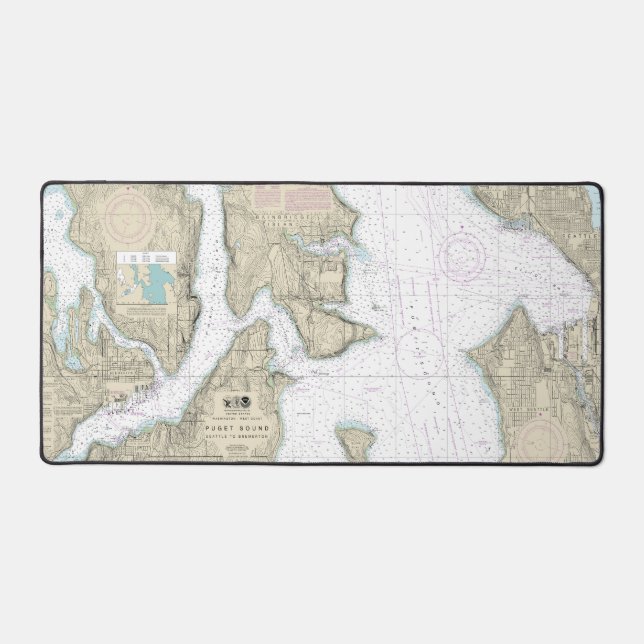 Puget Sound Seattle to Bremerton Nautic Chart Schreibtischunterlage (Vorderseite)