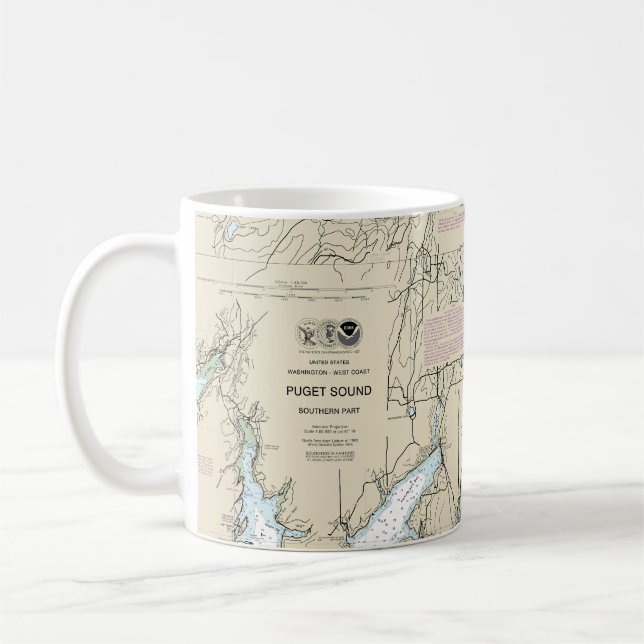 Puget Sound Southern Part Nautical Chart 18448 Kaffeetasse (Links)