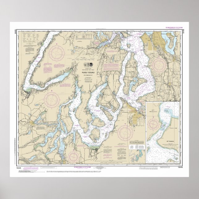 Puget Sound Southern Part Nautical Chart 18448 Poster (Vorne)