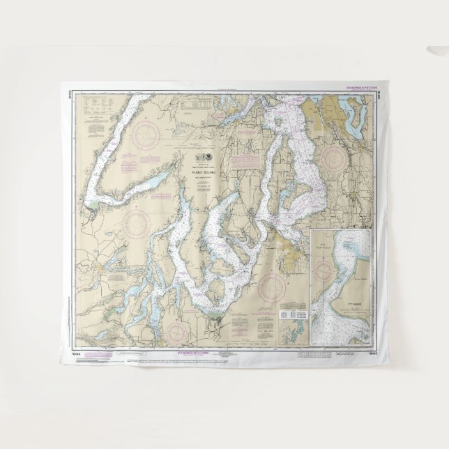 Puget Sound Southern Part Nautical Chart 18448 Wandteppich (Vorderseite (Horizontal))