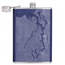Puget Sound Vintag Map Nautic Chart Blue Flask Flachmann