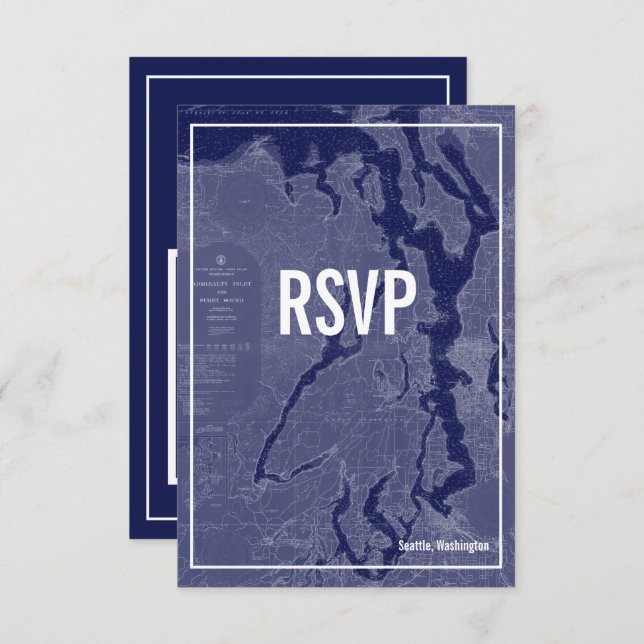 Puget Sound Vintag Map Wedding RSVP Card Einladung (Vorne/Hinten)