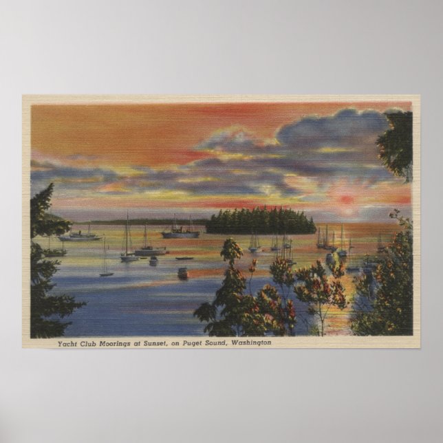 Puget Sound, WA - Yacht Club Morgens Poster (Vorne)
