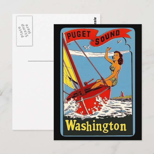 Puget Sound Washington Vintage Reisen Art  Postkarte (Vorne/Hinten)