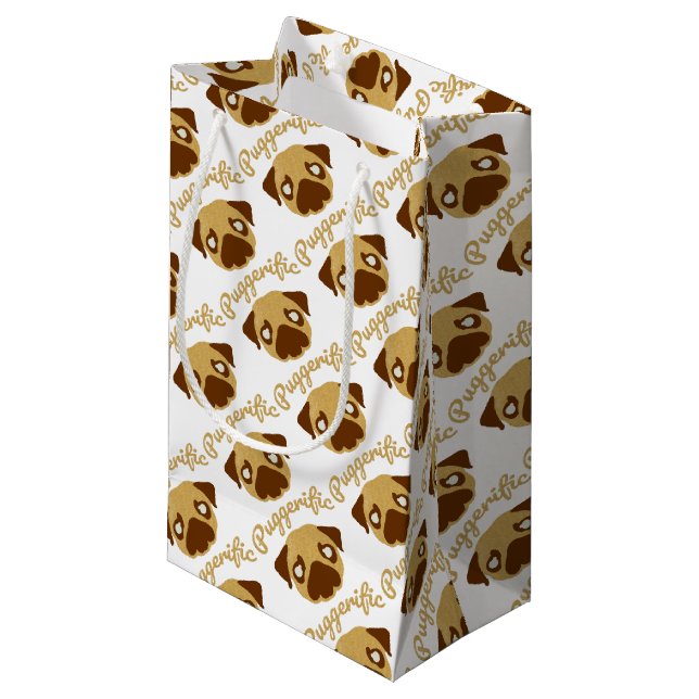 Puggerific Mops-Wortspiel Kleine Geschenktüte (Vorderseite Schrägansicht)