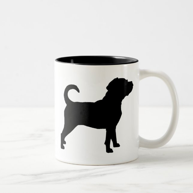 Puggle HundeSilhouette Zweifarbige Tasse (Rechts)