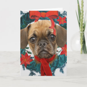 Puggle im WeihnachtsKranz Feiertagskarte