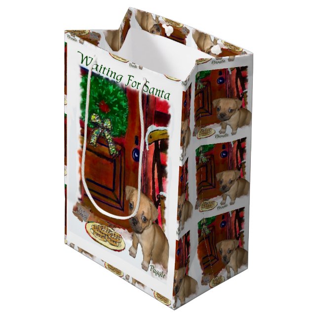 Puggle Lovers Weihnachten Mittlere Geschenktüte (Vorderseite Schrägansicht)