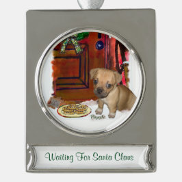 Puggle Personalisiert Weihnachten Banner-Ornament Silber