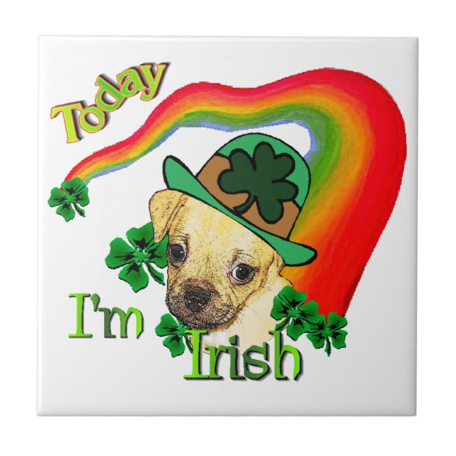 Puggle St Patricks Day Fliese (Vorderseite)
