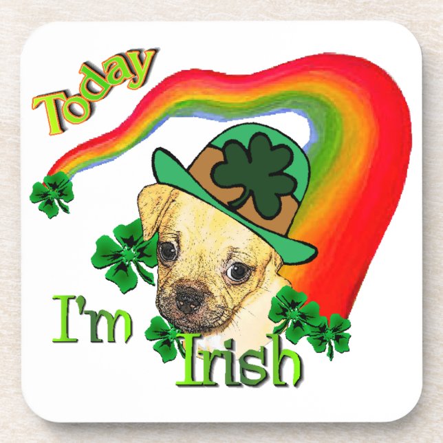 Puggle St Patricks Day Getränkeuntersetzer (Vorderseite)