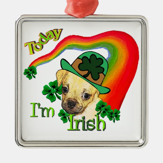 Puggle St Patricks Day Ornament Aus Metall (Vorne)