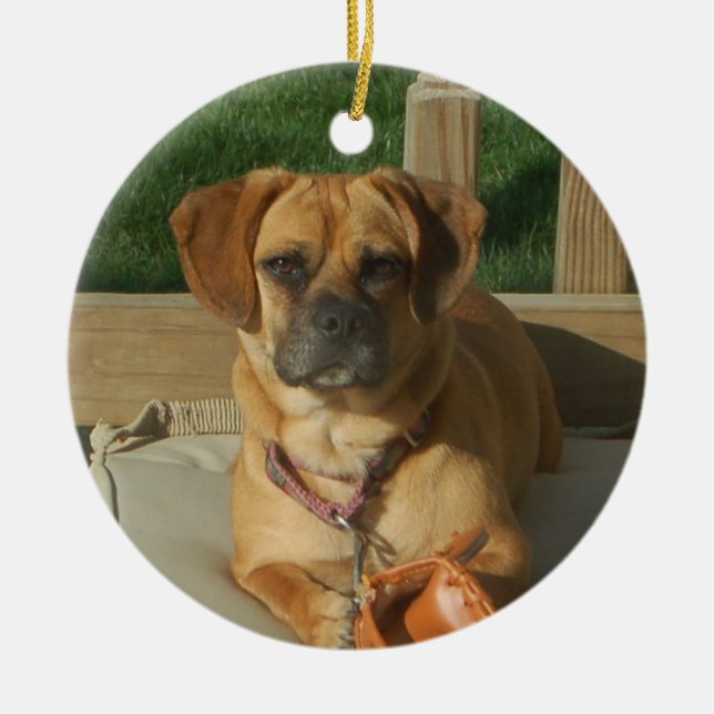 Puggle Weihnachtsverzierung Keramikornament (Vorne)