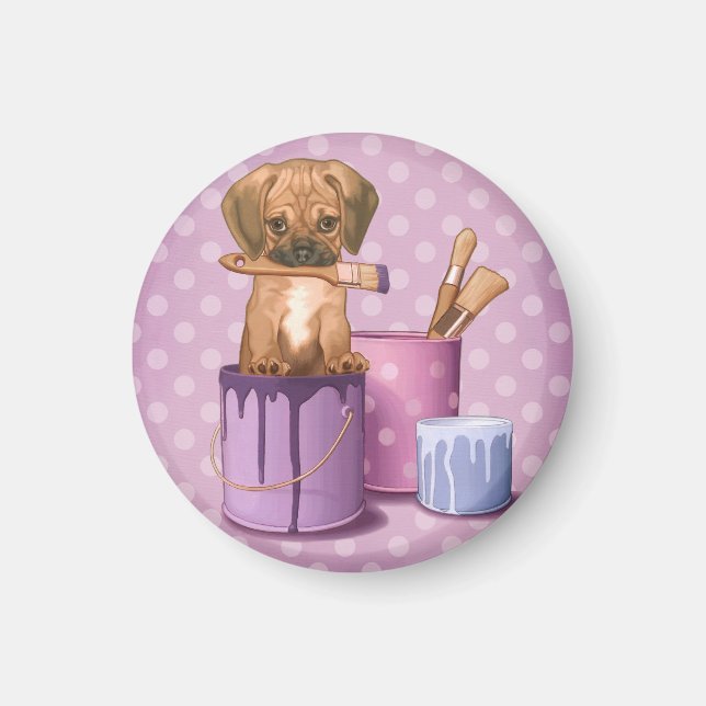 Puggle Welpe in der Lackierdose Magnet (Vorne)
