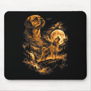Puggles Heulender Mond Hund Fantasy Forrest Mousepad