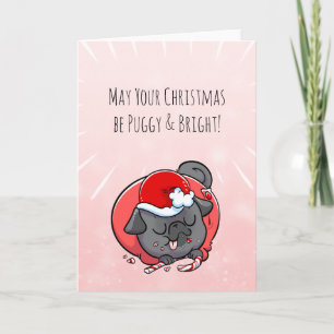 Puggy and Bright Black Mops Weihnachtskarte Karte