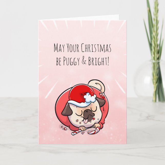 Puggy and Bright Christmas Mops Card Karte (Vorderseite)
