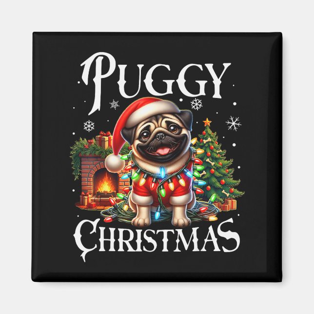 Puggy Christmas Pug Xmas Pug Santa Claus Pug  Magnet (Vorne)