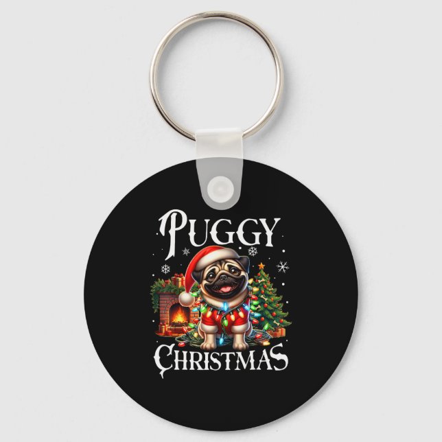 Puggy Christmas Pug Xmas Pug Santa Claus Pug  Schlüsselanhänger (Vorderseite)
