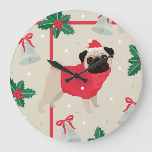 Puggy Christmas Wall Clock Große Wanduhr