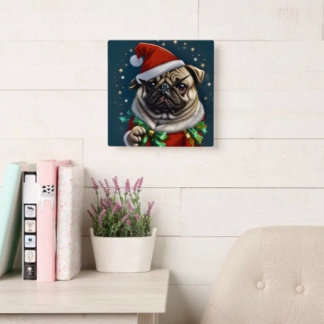 Puggy Claus Kollektion Quadratische Wanduhr