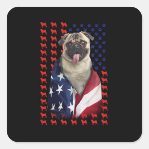 Puggy USA Flag Quadratischer Aufkleber