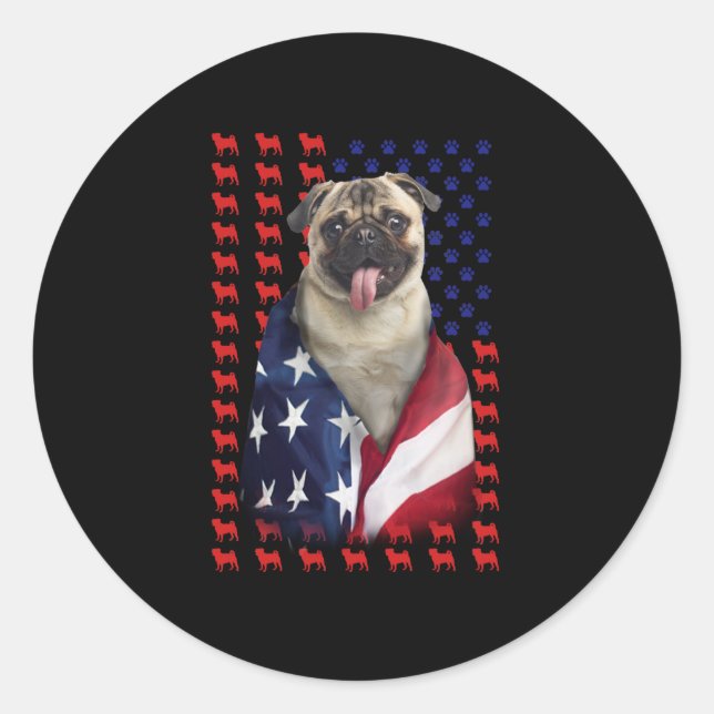 Puggy USA Flag Runder Aufkleber (Vorderseite)