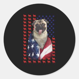 Puggy USA Flag Runder Aufkleber