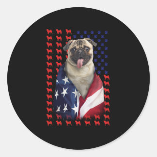 Puggy USA Flag Runder Aufkleber