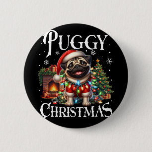 Puggy Weihnachten Pug Xmas Pug Santa Claus Pug Button