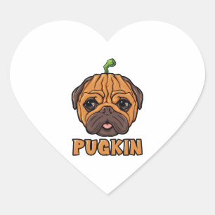 Pugkin - Halloween-Mops Kürbis Herz-Aufkleber