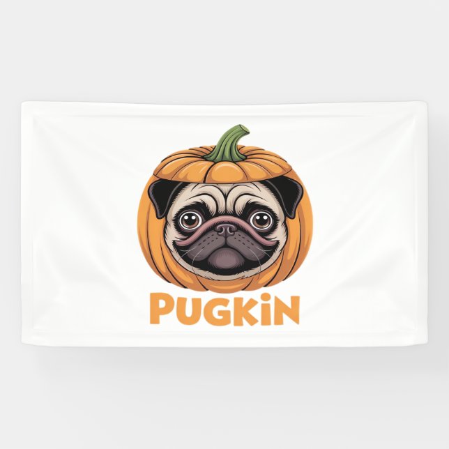 Pugkin Mops Halloween Happy Halloween Oversized T- Banner (Horizontal)